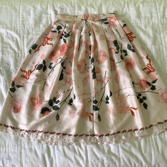 Simple Retro silk floral midi skirt.Pink,white.Sm/med. Vintage,cottage.new.Flare - Picture 2 of 9